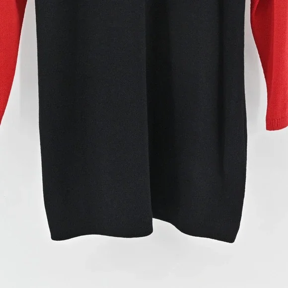 Vtg 80s ST JOHN Dress Size 8 Santana Knit Colorblock Red Black Mock Neck Shift - Picture 13 of 15